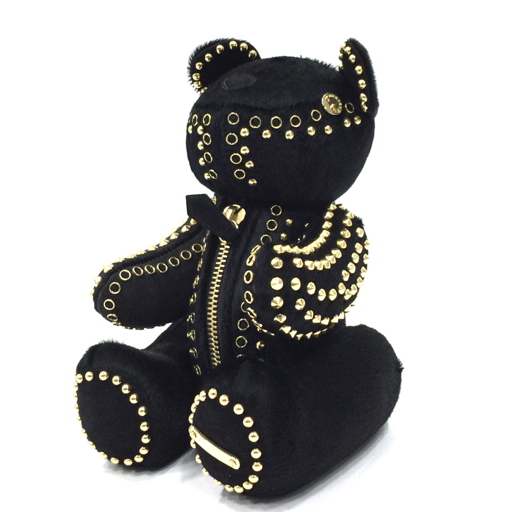 バーバリー スタッズ ジップ テディベア 高さ 約30cm ゴールド金具 ブラック ぬいぐるみ ドール ホビー コレクション