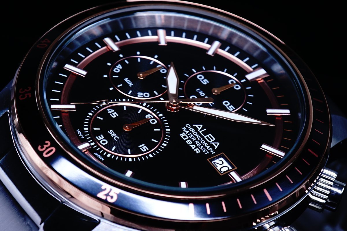 1円×3本ALBAセイコー逆輸入モデル美しすぎるBLACK×PINK GOLDクロノグラフ10気圧100m防水新品激レア入手困難アルバ日本未発売SEIKO