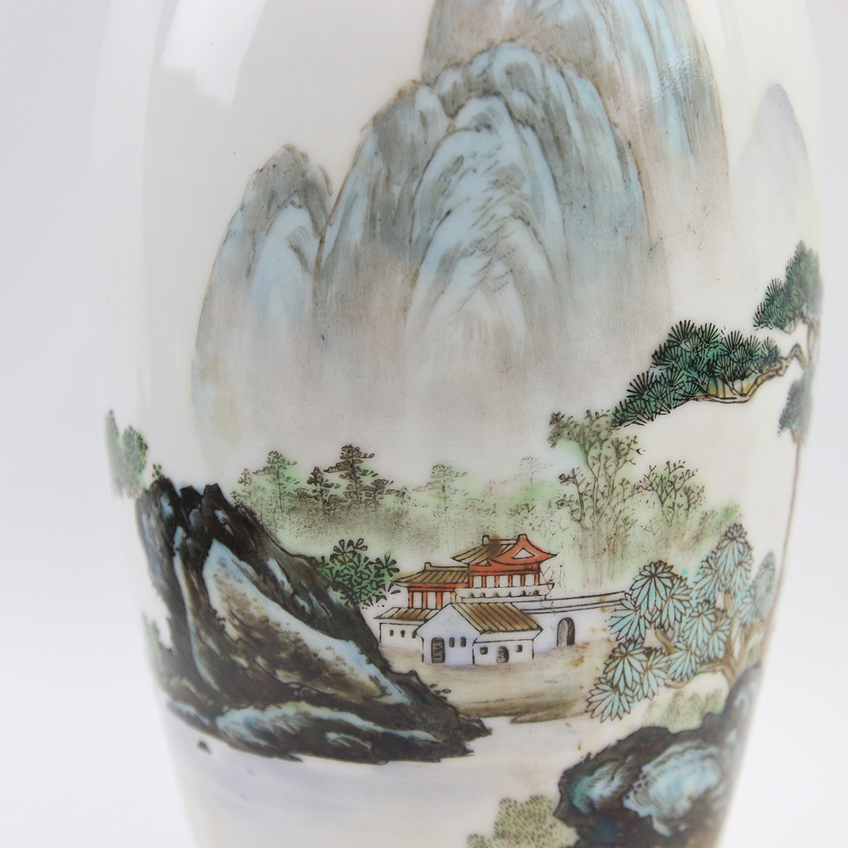 中国古美術 唐物 景徳鎮 粉彩 色絵 山水風景図 花瓶 高さ30.5cm 【公式