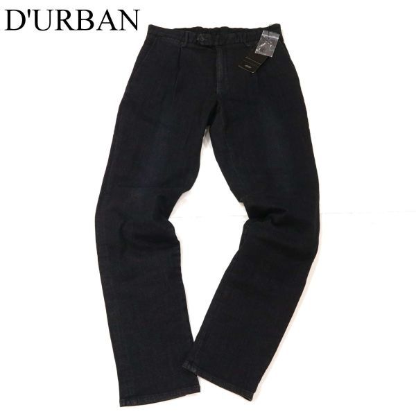 【新品 未使用】 D'URBAN ダーバン ワンタック★ ストレッチ スリム デニム パンツ ジーンズ スラックス Sz.82　メンズ 黒　G3B00052_1#R