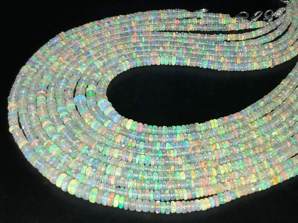 まとめて10本☆エチオピアン天然オパール ビーズ ネックレス☆ 遊色 天然石 ウェロ ファイヤーオパール 