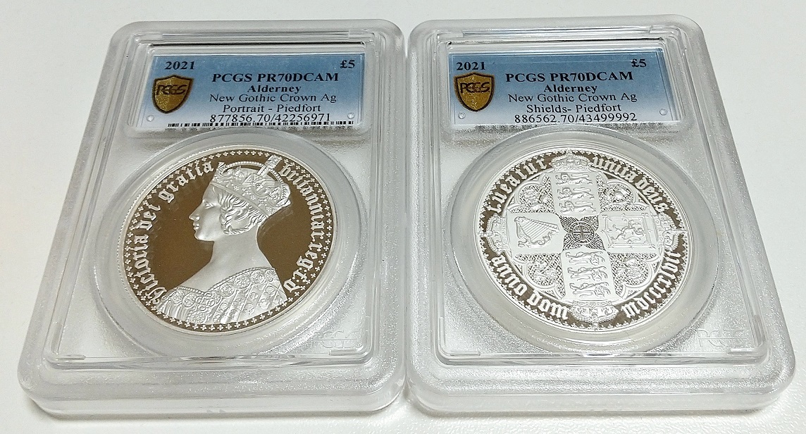 2オンスピエフォー2021年ゴチッククラウンPF70UCオルダニー銀貨NGC5£