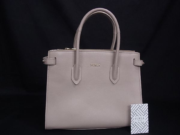 1円 ■極美品■ FURLA フルラ ピン レザー ハンドバッグ トートバッグ 手提げかばん 手持ちかばん レディース ベージュ系 AG6923ヌC