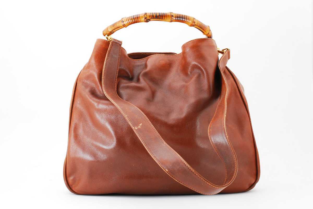 n-53 1円スタート GUCCI　グッチ　レザー　バンブー　2way ハンドバッグ　ショルダーバッグ