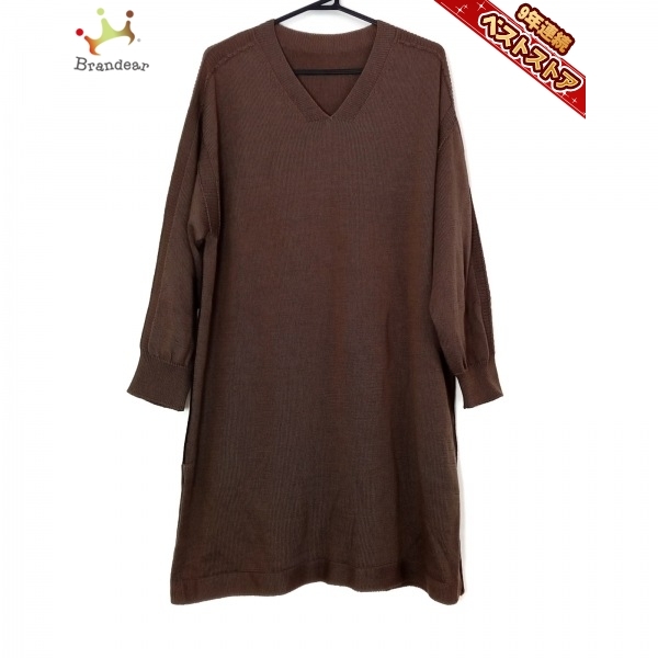 レリアン Leilian チュニック サイズ13+ S - ダークブラウン レディース Vネック/長袖/ニット ワンピース