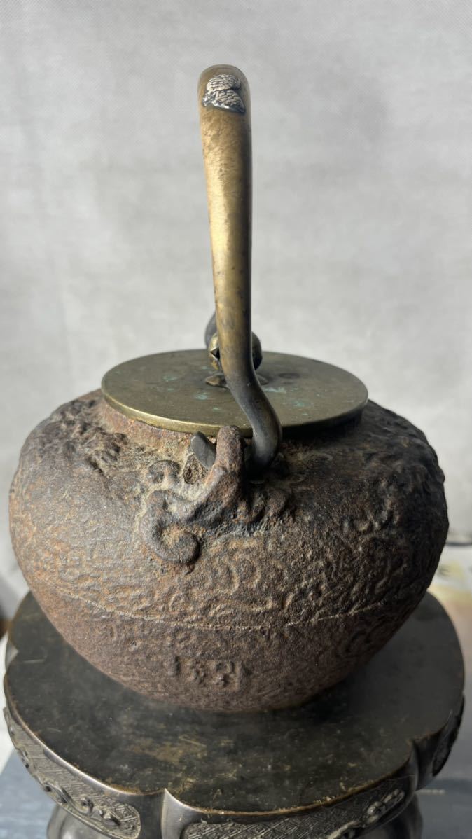 鉄瓶 亀文堂造 銀摘 銀象嵌 明治期 鉄瓶 亀文堂造