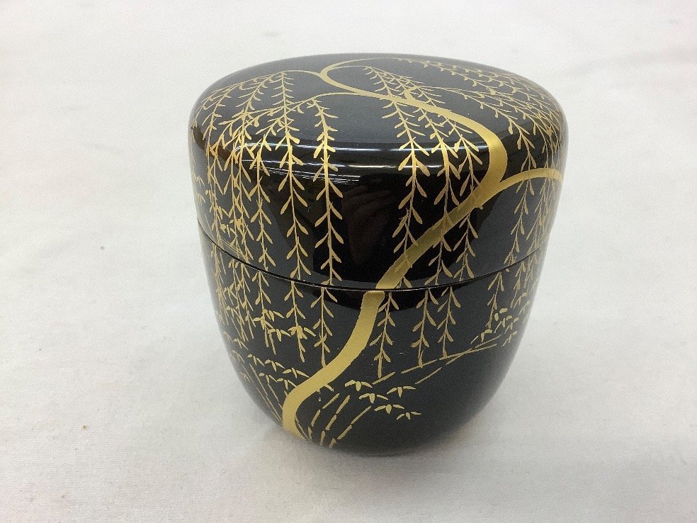 千穂造 井伊大老好/柳竹に鶯蒔絵/黒大棗/黒塗/