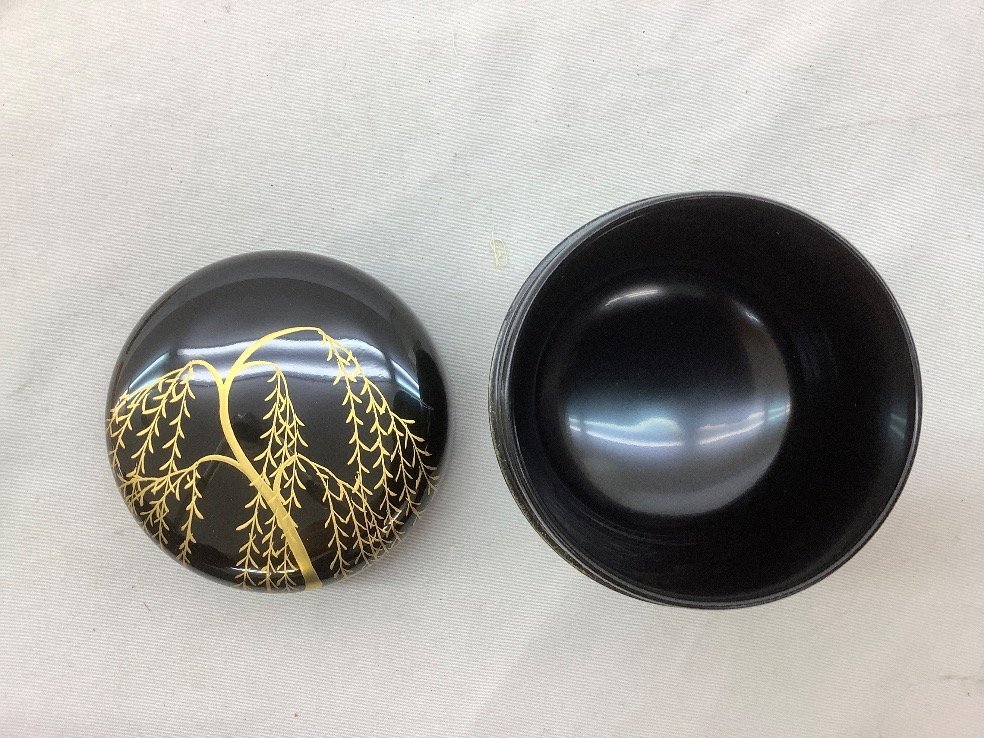 千穂造 井伊大老好/柳竹に鶯蒔絵/黒大棗/黒塗/