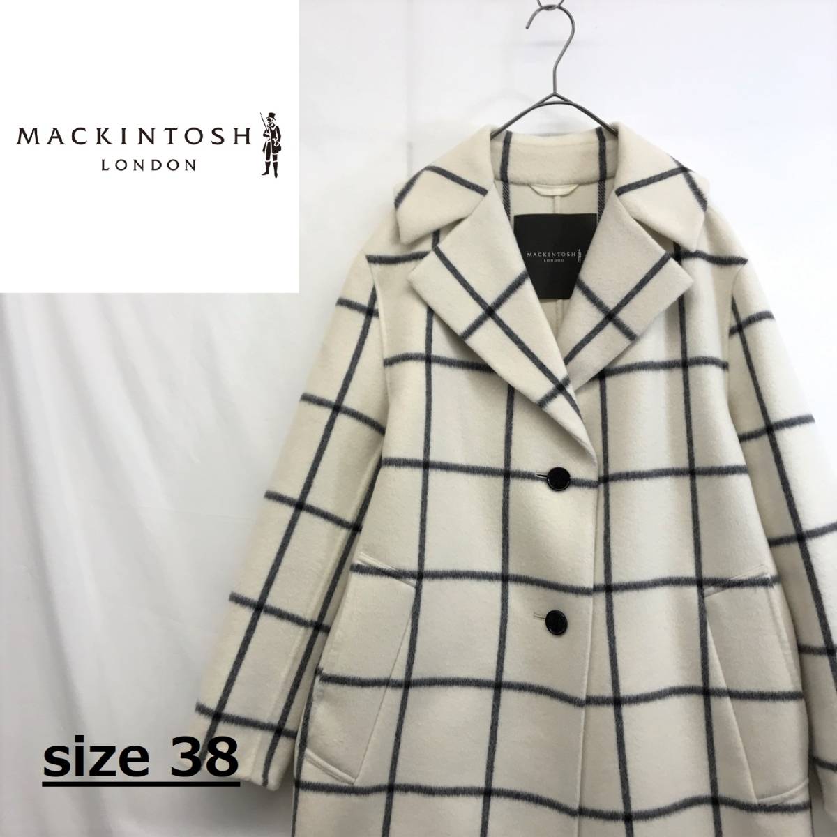 NZ1620○MACKINTOSH リバーコート○38/M○ホワイト系 ウインドウペン 