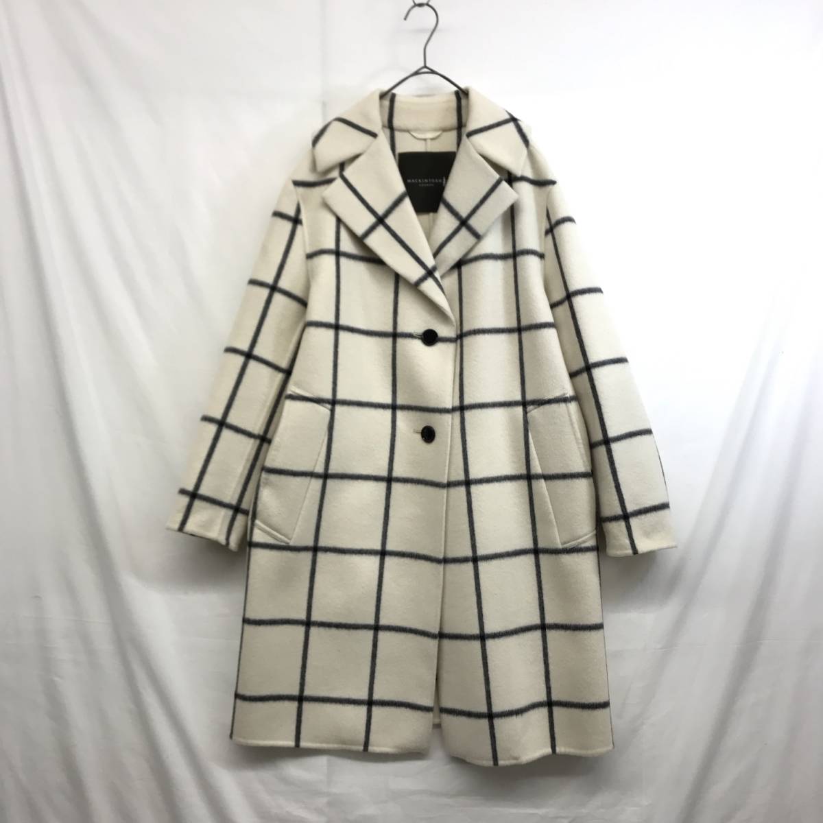 NZ1620○MACKINTOSH リバーコート○38/M○ホワイト系 ウインドウペン 