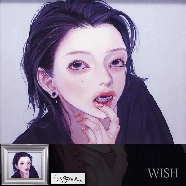 【真作】【WISH】烏帽子眇眼 Eboshi Sugame デジタルプリント手彩色 6号 ◆美人 　　〇イラストレーター デジタルイラスト #22122811