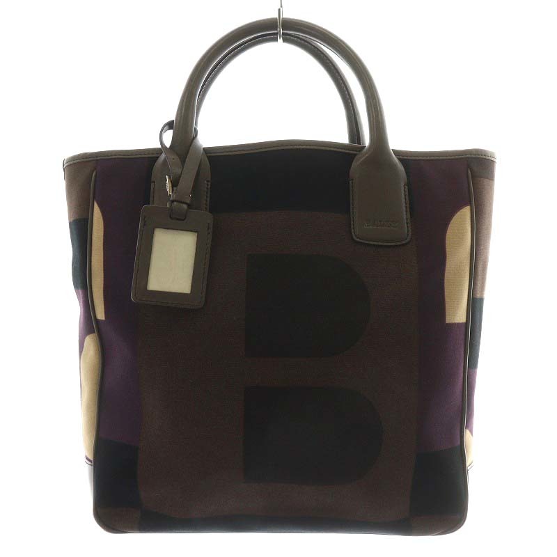 バリー BALLY トートバッグ ハンドバッグ キャンバス レザー 茶 