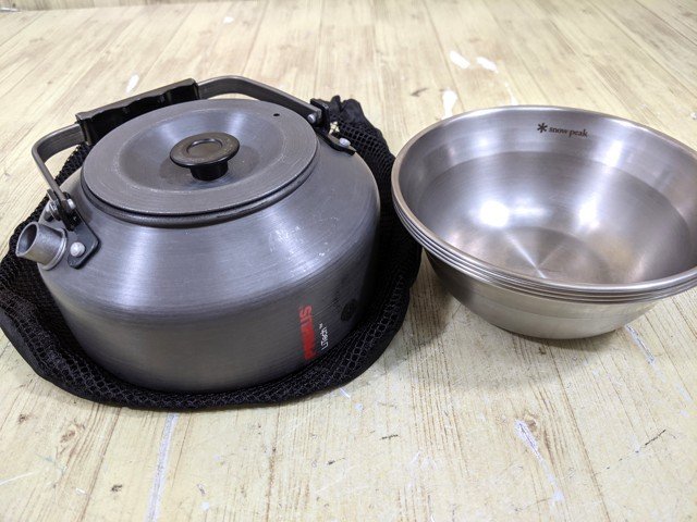 【1yt281】アウトドア キャンプ用品 スノーピーク(snow peak) SPテーブルウェアボール×4点◆PRIMUS ライテックケトル 0.9L◆S83