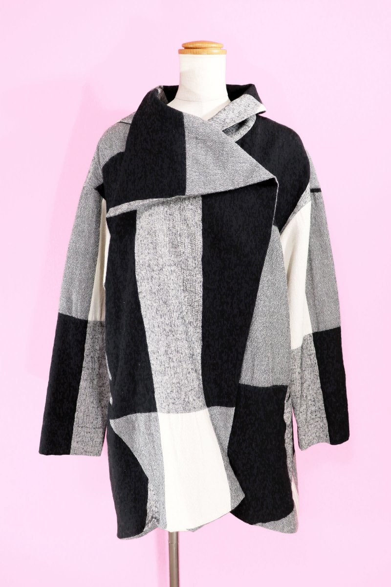 ★未使用2019★芽風センソユニコ/ブロックチェック変形ロングジャケット：38/xu072
