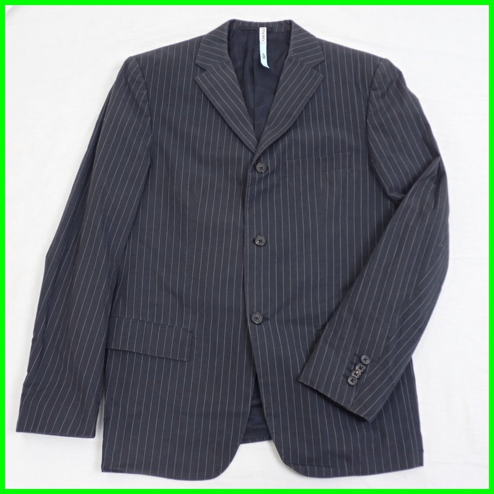 ★ジルサンダー 段返り3Bテーラードジャケット S48/メンズM相当/ネイビー系/ストライプ/コットン100％/本人期/イタリア製&1780800072
