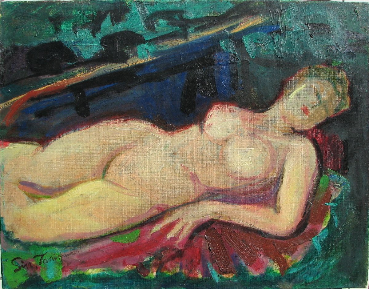 谷川真淳（岱陽）「裸婦」6号油彩，東峰美術旧蔵，真作保証，額無し，成行