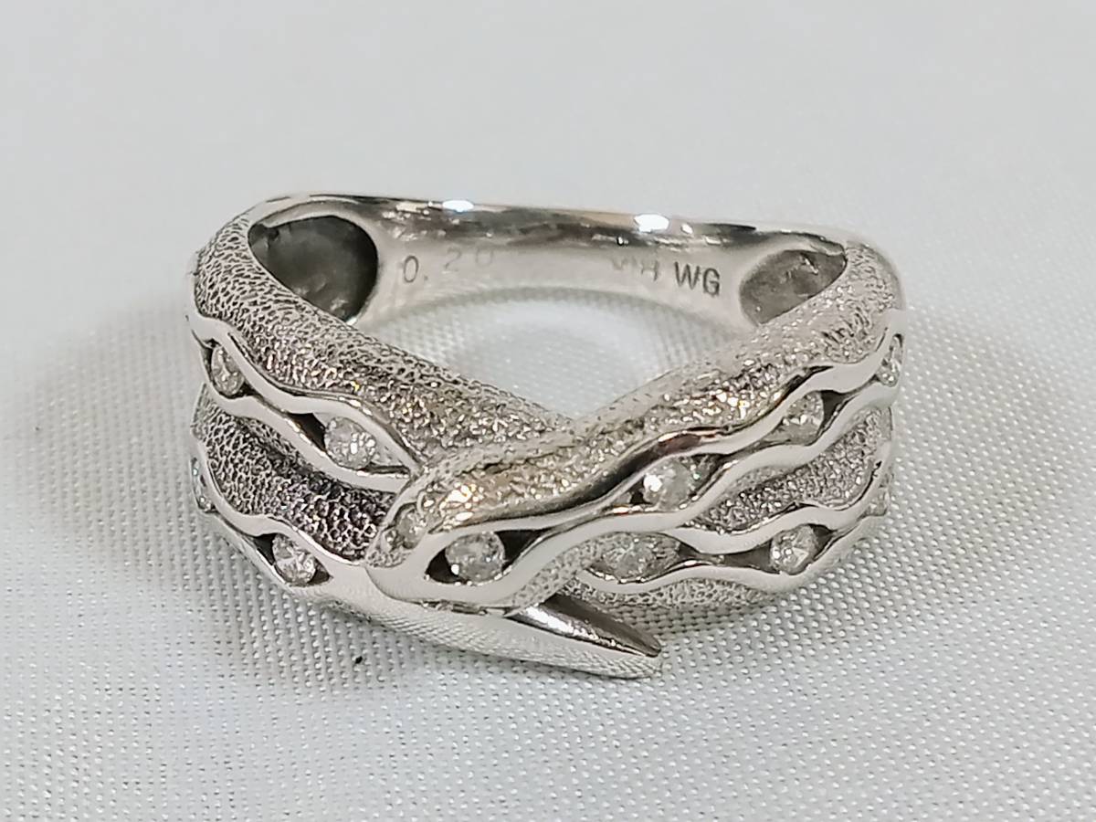 ☆即決☆ K18WG ダイヤモンド0.2ct ＃13.5 リング / 指輪 蛇モチーフ