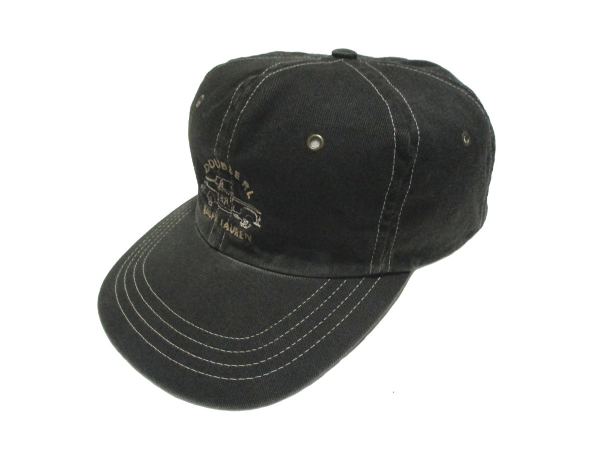 90s Vintage MADE IN USA RALPH LAUREN DOUBLE RL RRL　ラルフ 初期 三つ星タグ ダブルアールエル 刺繍 トラッカーキャップ ブラック USA製