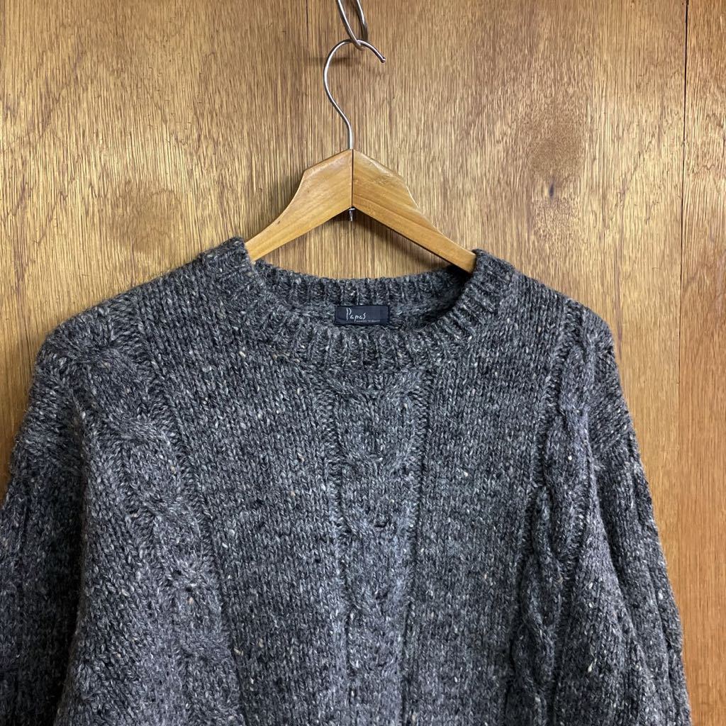 Papas パパス ローゲージニット セーター グレー
