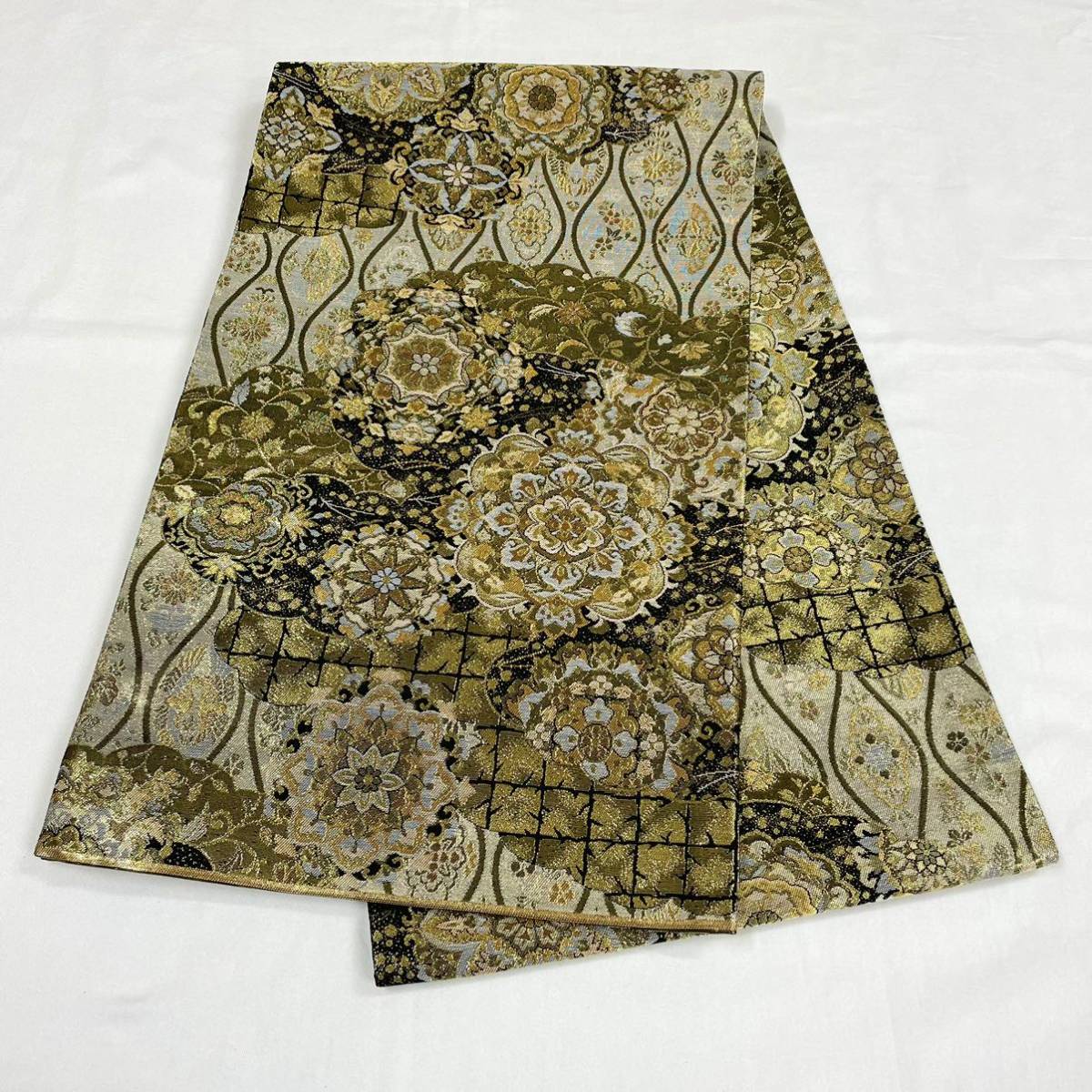 着物月花 華文様 袋帯 六通柄 正絹 金銀糸 帯芯無し仕立て ob309