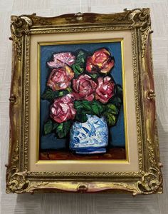 中川力　真作「ばら」 油彩6号　格調高い薔薇図名品　師：有島生馬 中川力 真作「ばら」 油彩6号 格調高い薔薇図名品 師：有島生馬 - メルカリ