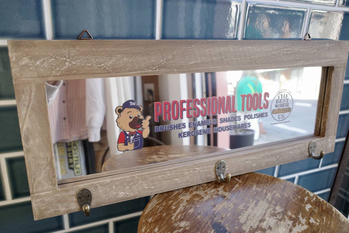 新品　BEST WORKER ワーク　ウッドミラー　鏡　ハンガーフック　世田谷ベース　アメリカン　壁掛け　インテリア　カントリー