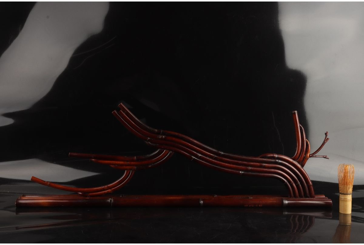URA]瑞竹軒山際 作/竹製結界/W75.5cm/9-2-37(検)骨董/結界/炉屏/茶道具
