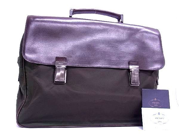 1円 PRADA プラダ V120 テスートナイロン ハンドバッグ ビジネスバッグ ブリーフケース 書類かばん 手持ち カーキ系 AH4056ヌケ