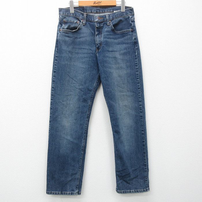 W31/古着 ラングラー ジーンズ メンズ ヒゲ 紺 ネイビー デニム 23feb10 中古 ボトムス ジーパン Gパン ロング パンツ