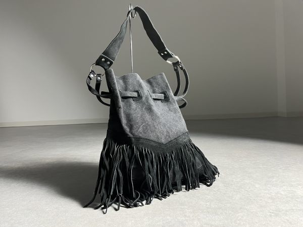 Y's LIMI feu◆本革フリンジキャンパスメキシカンショルダーバッグ　ナップサック　ネイティブバッグ　ワイズ リミ フゥ