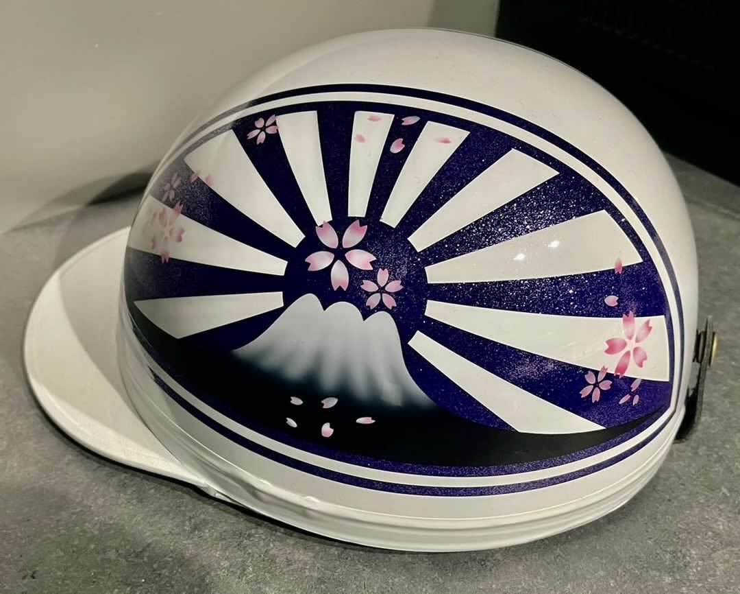 ラメ 桜 富士日章 コルク半 ヘルメット 旧車會 暴走族 アルフィン 旭