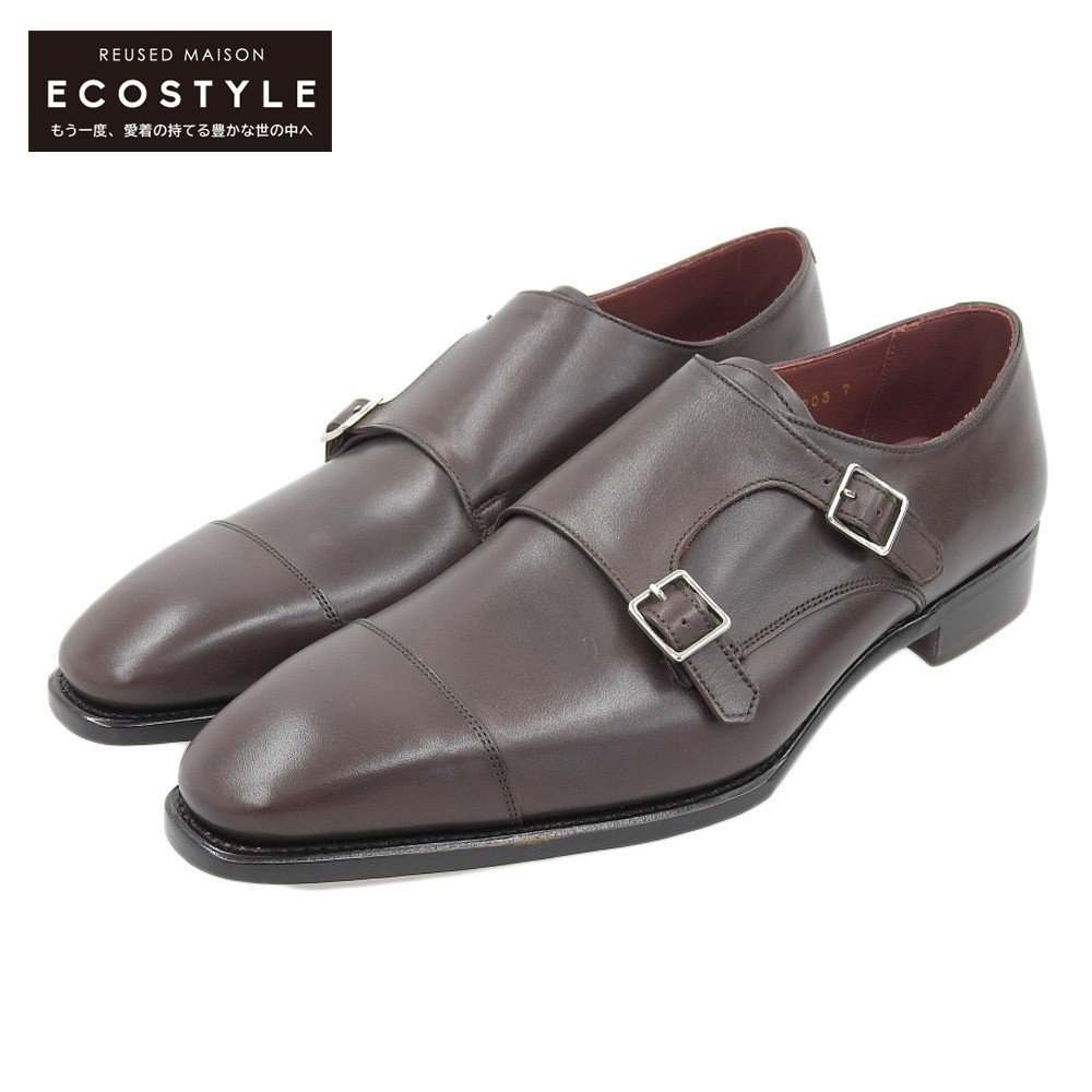 新品同様 PERFETTO ペルフェット カーフ ダブルモンク ストラップ シューズ メンズ ブラウン 7 2004PF203