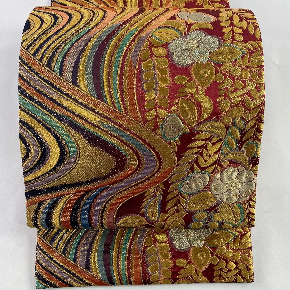 袋帯 美品 秀品 琳派宗逹群鶴圖 箔 金銀糸 金色 六通 正絹 中古