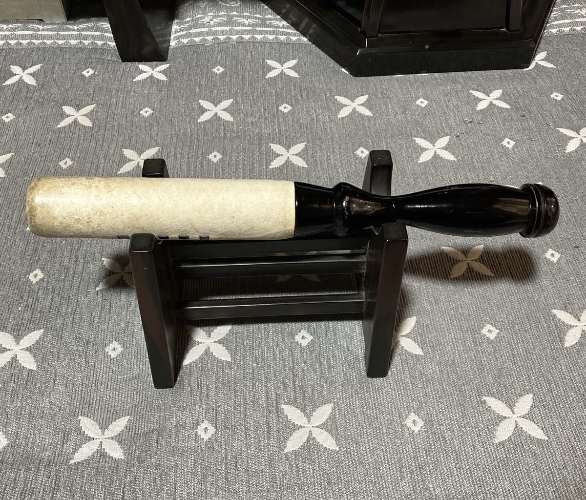 特大 りん棒 長さ 約31cm りん棒置き 台 セット 木製 焦茶 仏壇 仏具 