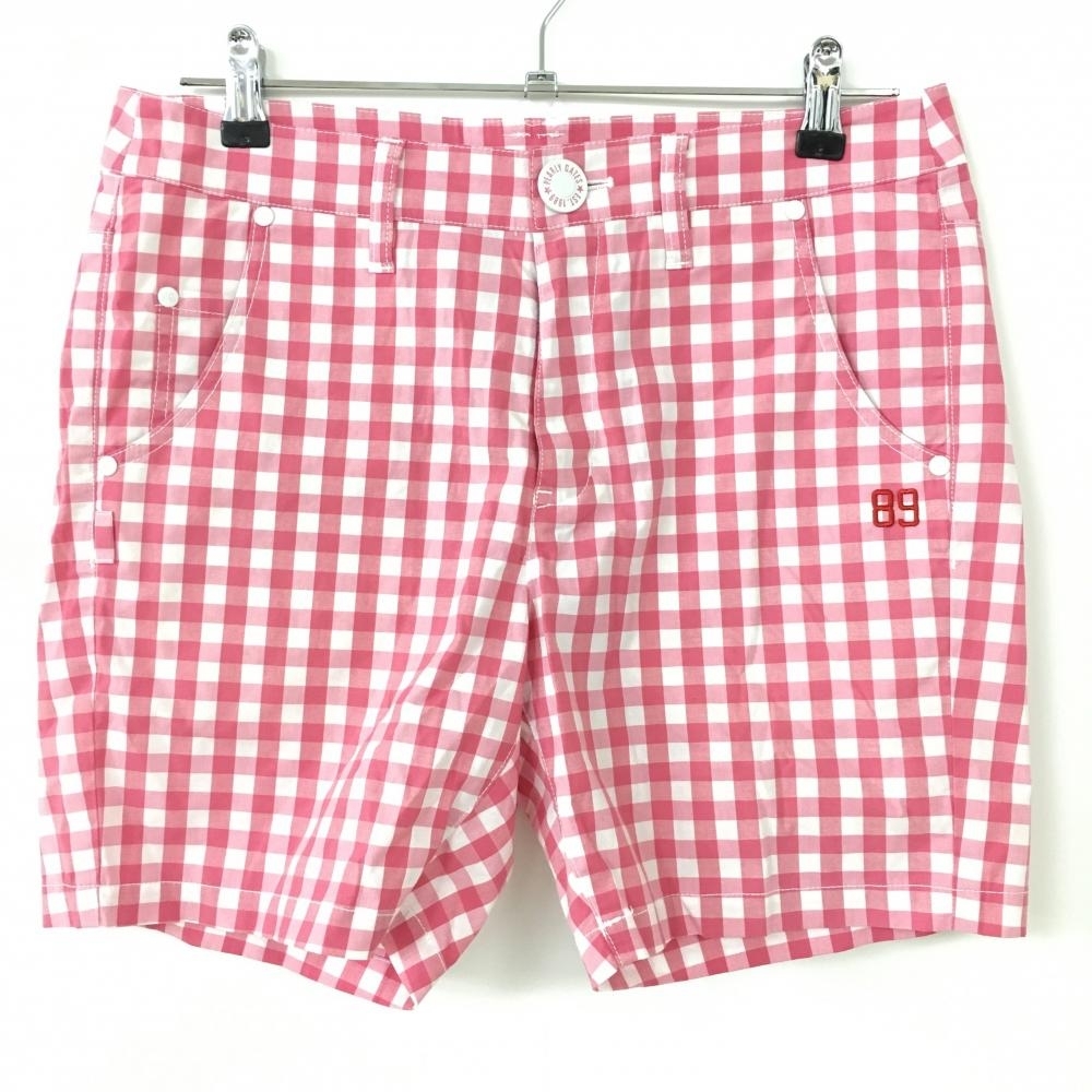 超美品】パーリーゲイツ ショートパンツ ピンク×白 チェック 5ポケット