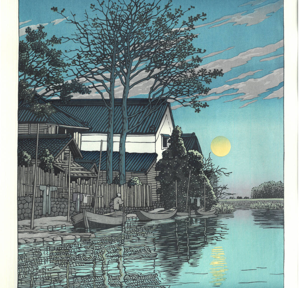 川瀬巴水 木版画 HKS-15 潮来の夕 初版 1930年 昭和5年(新版画) 本当に
