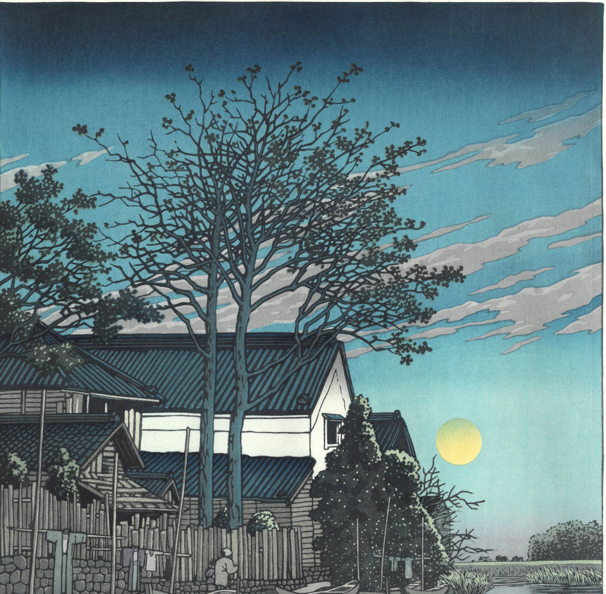 川瀬巴水 木版画 HKS-15 潮来の夕 初版 1930年 昭和5年(新版画) 本当に