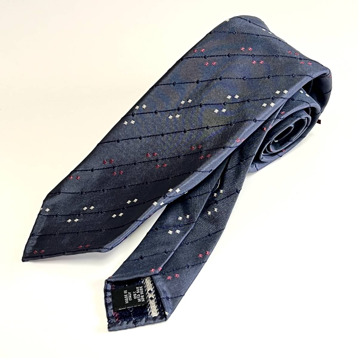 【新品未使用】アット ヴァンヌッチ Atto Vannucci タイユアタイ セッテピエゲ ブルー 桜色 ジャガードストライプ クラシック イタリア製