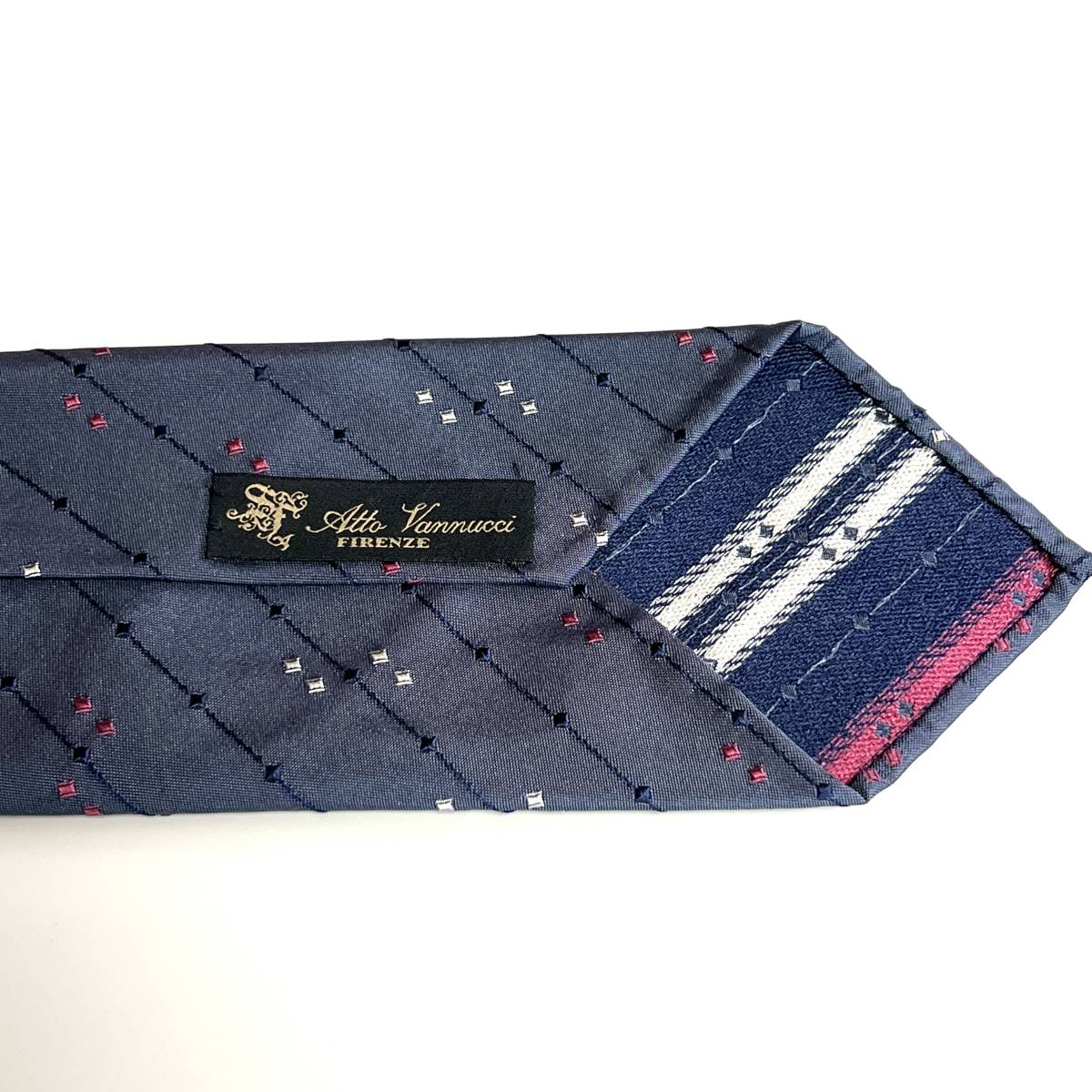 【新品未使用】アット ヴァンヌッチ Atto Vannucci タイユアタイ セッテピエゲ ブルー 桜色 ジャガードストライプ クラシック イタリア製