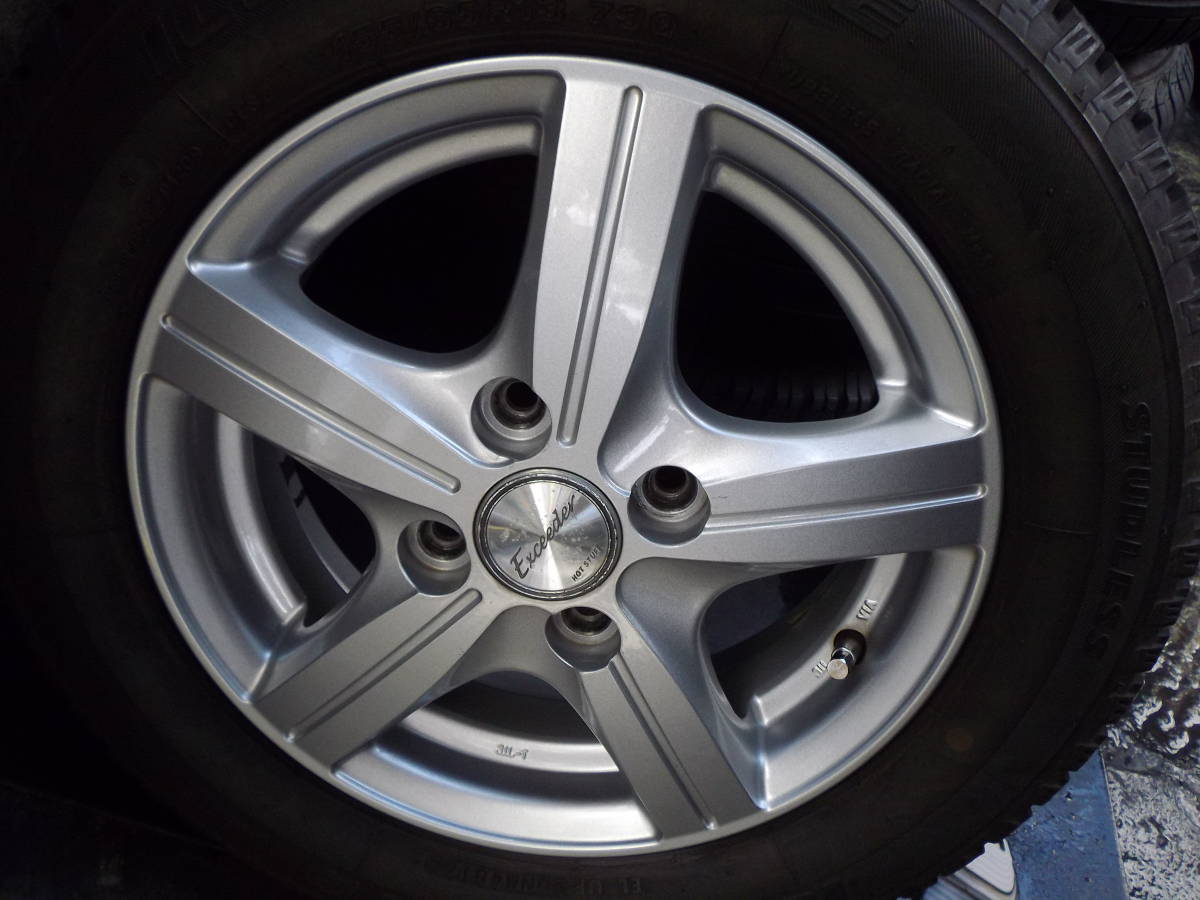 ちょまるん ① 2本 155/65R13 23年製深溝スタッドレス EXCEEDER 13×4 PCD100 +45☆深溝スタッドレス 155/65R13 4本＃ワゴンR