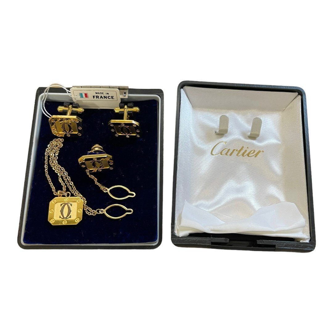 美品・3点セットカルティエ☆カフリンクス ネクタイピン 2Cロゴ