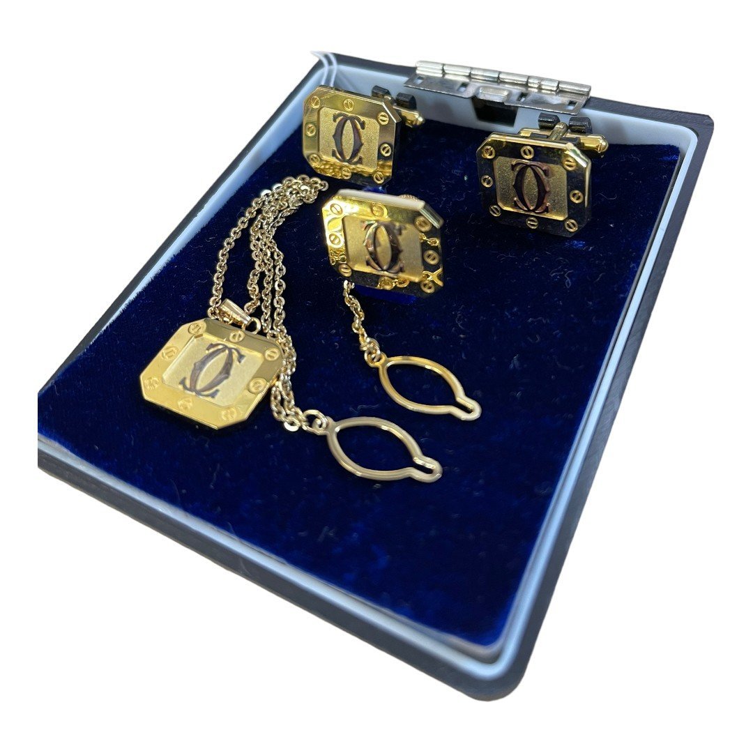 美品・3点セットカルティエ☆カフリンクス ネクタイピン 2Cロゴ