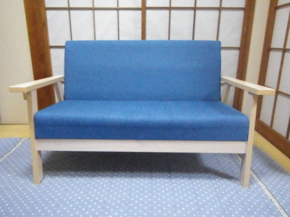 ★送料込み！！●組立式 KABU 長椅子 木製フレーム ファブリック ブルー (HBYSF02PZ) 中古品！！