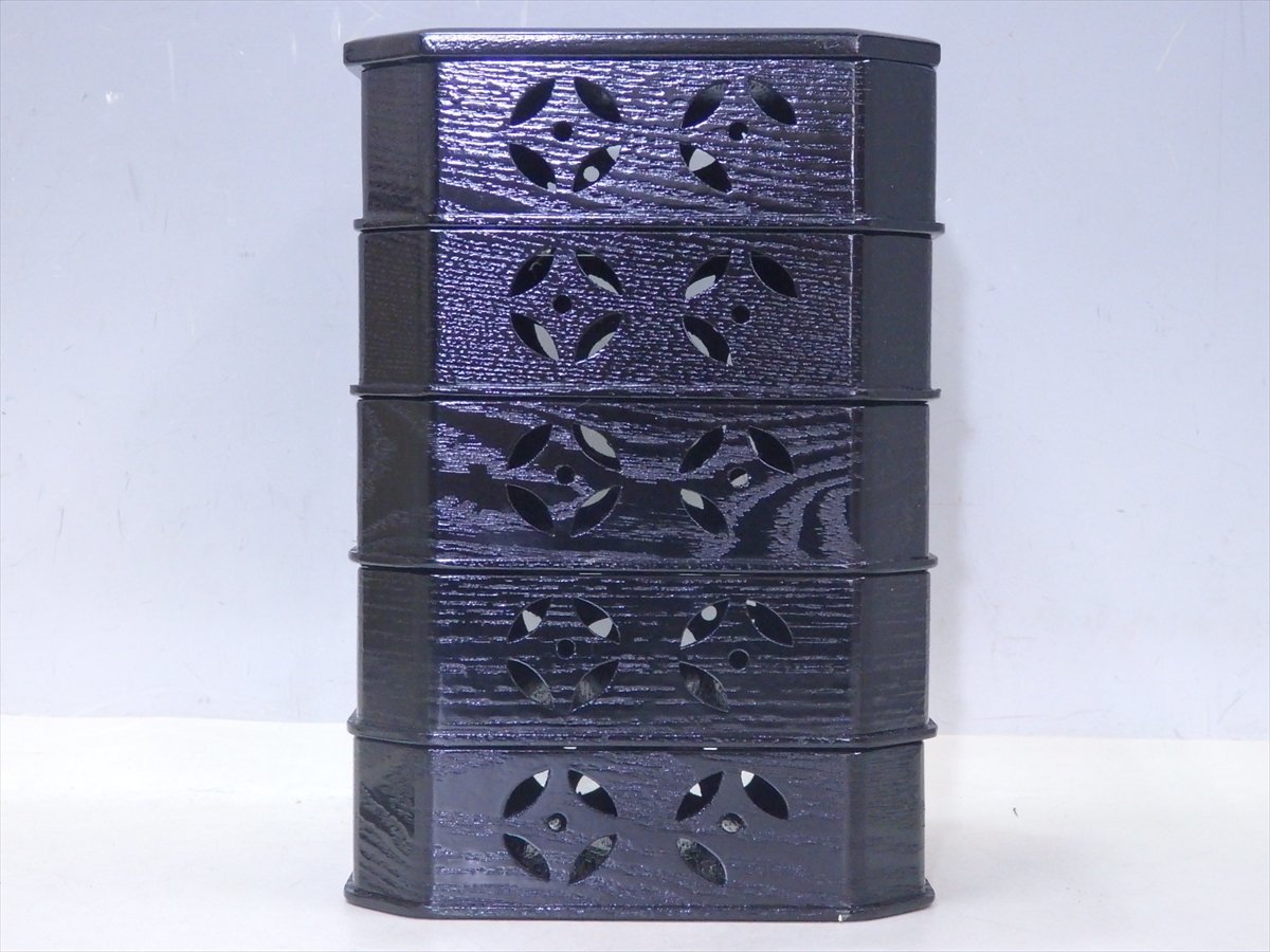 縁高 柿合 七宝透かし 木製 茶道具 茶道漆 漆器 5段 紙箱 【公式通販】