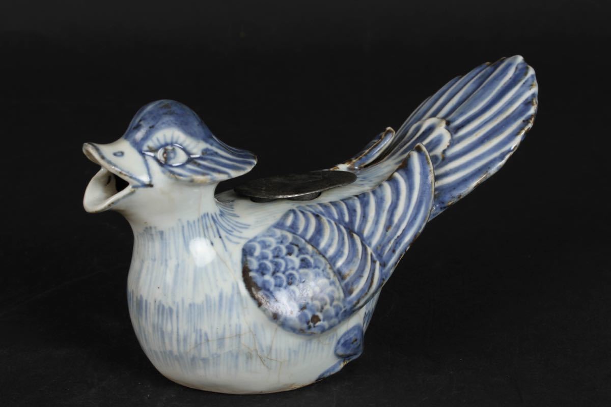 【後】EA018染付 オシドリ 鴛鴦形水盂古美術 骨董品 古玩 時代物 古道具 中国美術品