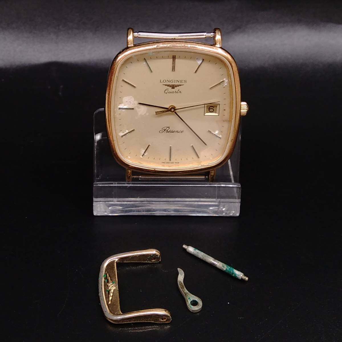 ジャンク LONGINES ロンジン PRESENCE 24942486 電池式 クオーツ パーツ取り メンズ腕時計 フェイスのみ 3針 ゴールド文字盤 店舗受取可