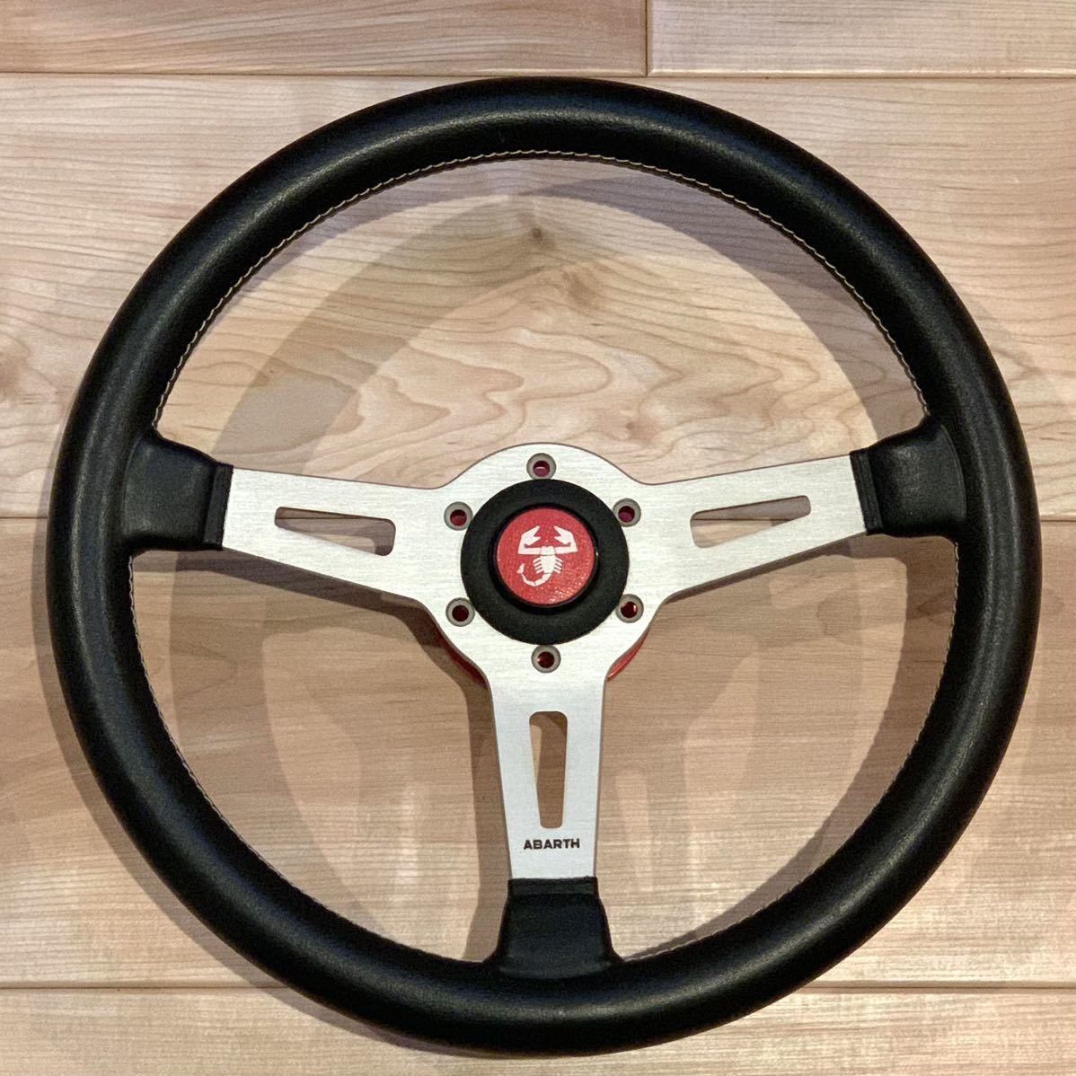 美品 ABARTH アバルト ステアリング 350〜355mm シルバースポーク
