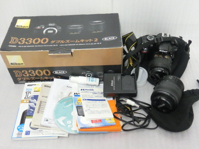 【全国無料，定番】 1円 Nikon ニコン デジタル一眼レフカメラ D3300 ダブルズームキット2 本体 レンズ2本セット 18-55mm 55-200mm ブラック(ニコン)｜売買されたオークション情報、yahooの商品情報をアーカイブ公開 - オ ニコン