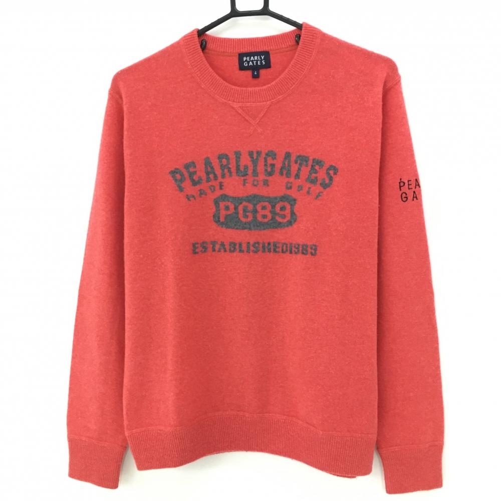 【美品】パーリーゲイツ セーター レッド系×グレー ニット サンプル品 メンズ 4(M) ゴルフウェア PEARLY GATES