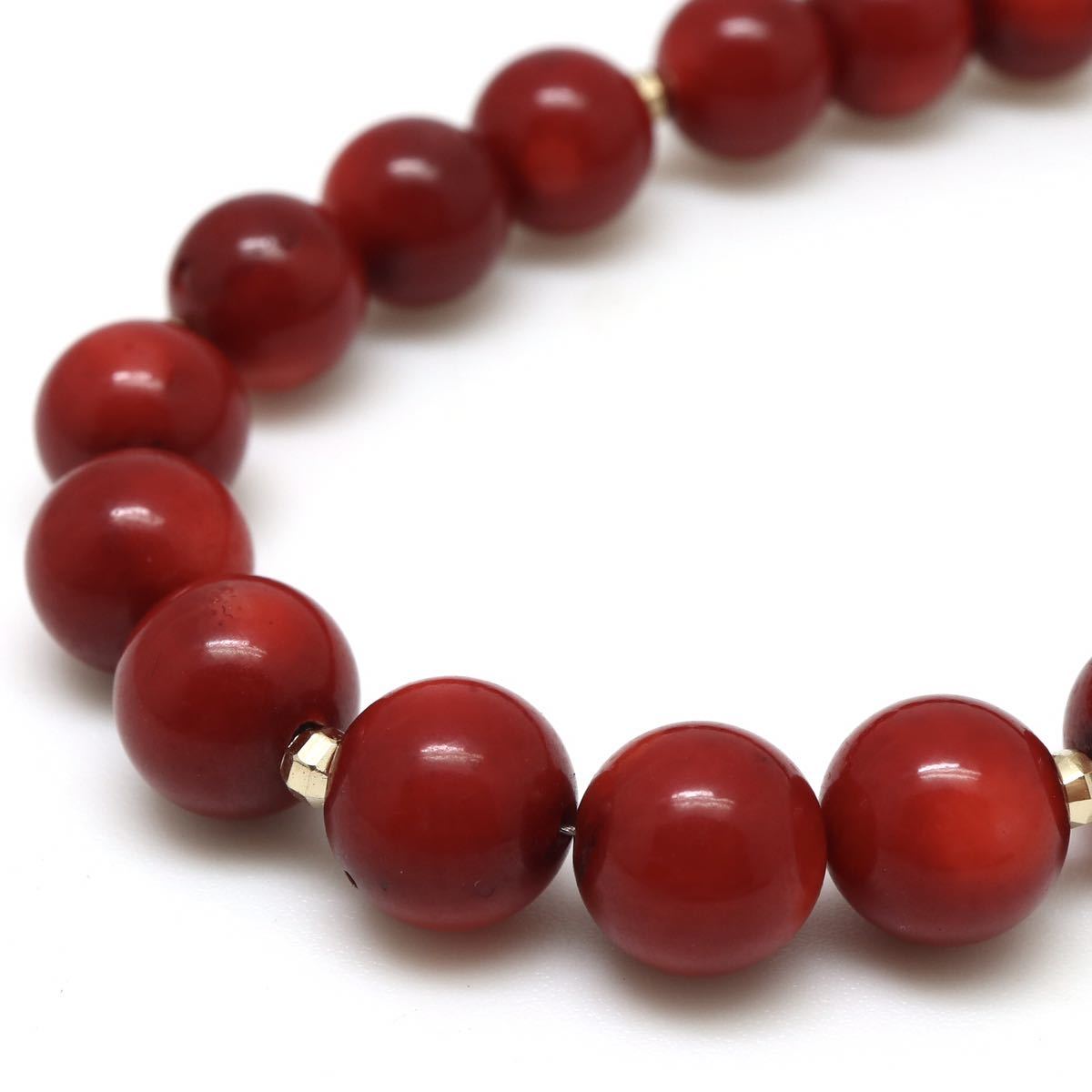 ◇K18 本珊瑚ネックレス◇A 47.3g 44.5cm 6.4-9.4mm珠 coral さんご 
